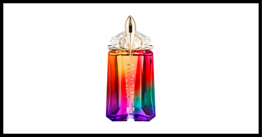 frasco de colonia con forma rara y muchos colores de la marca Thierry Mugler